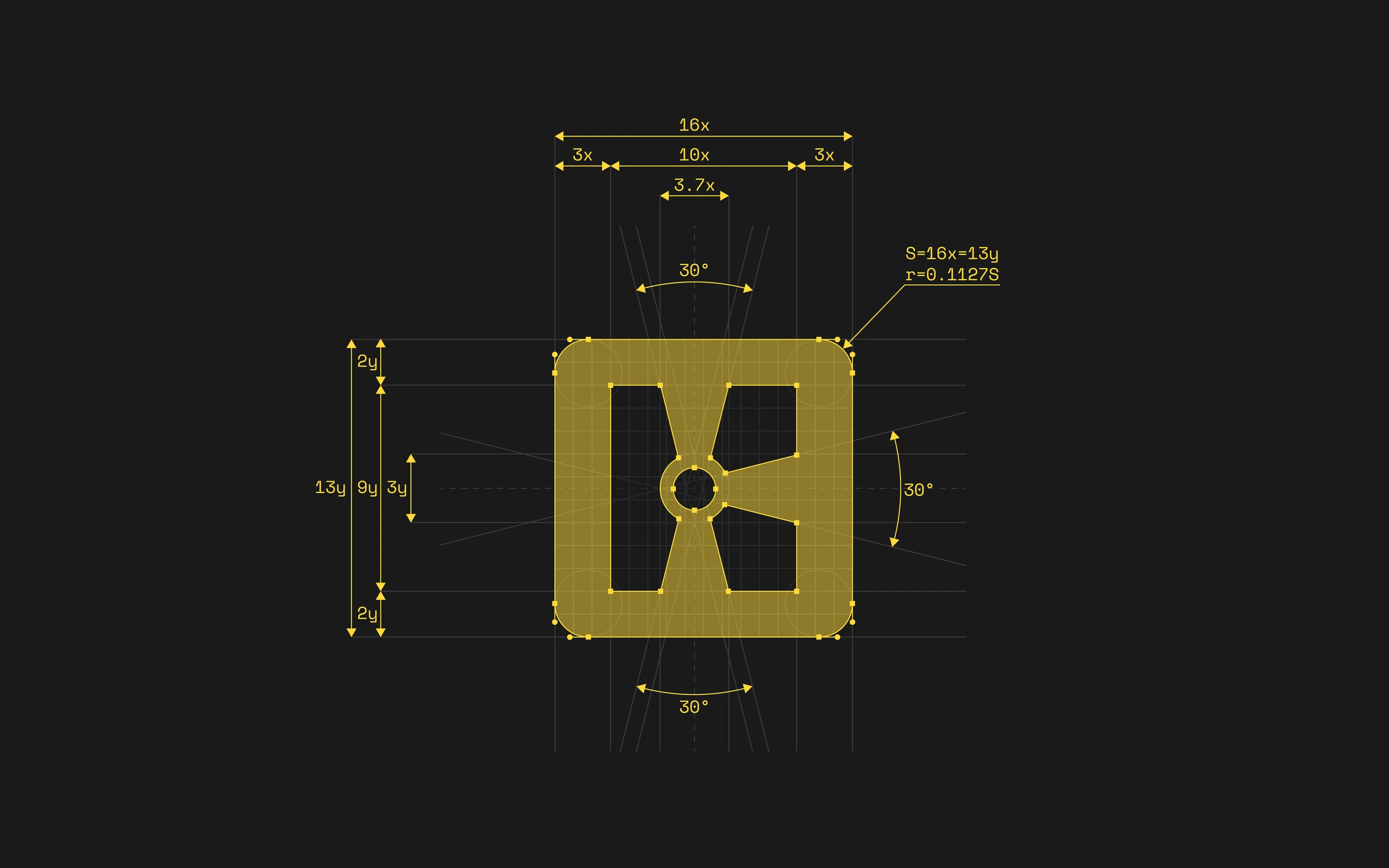 Measured construction grid defining the K33P mark