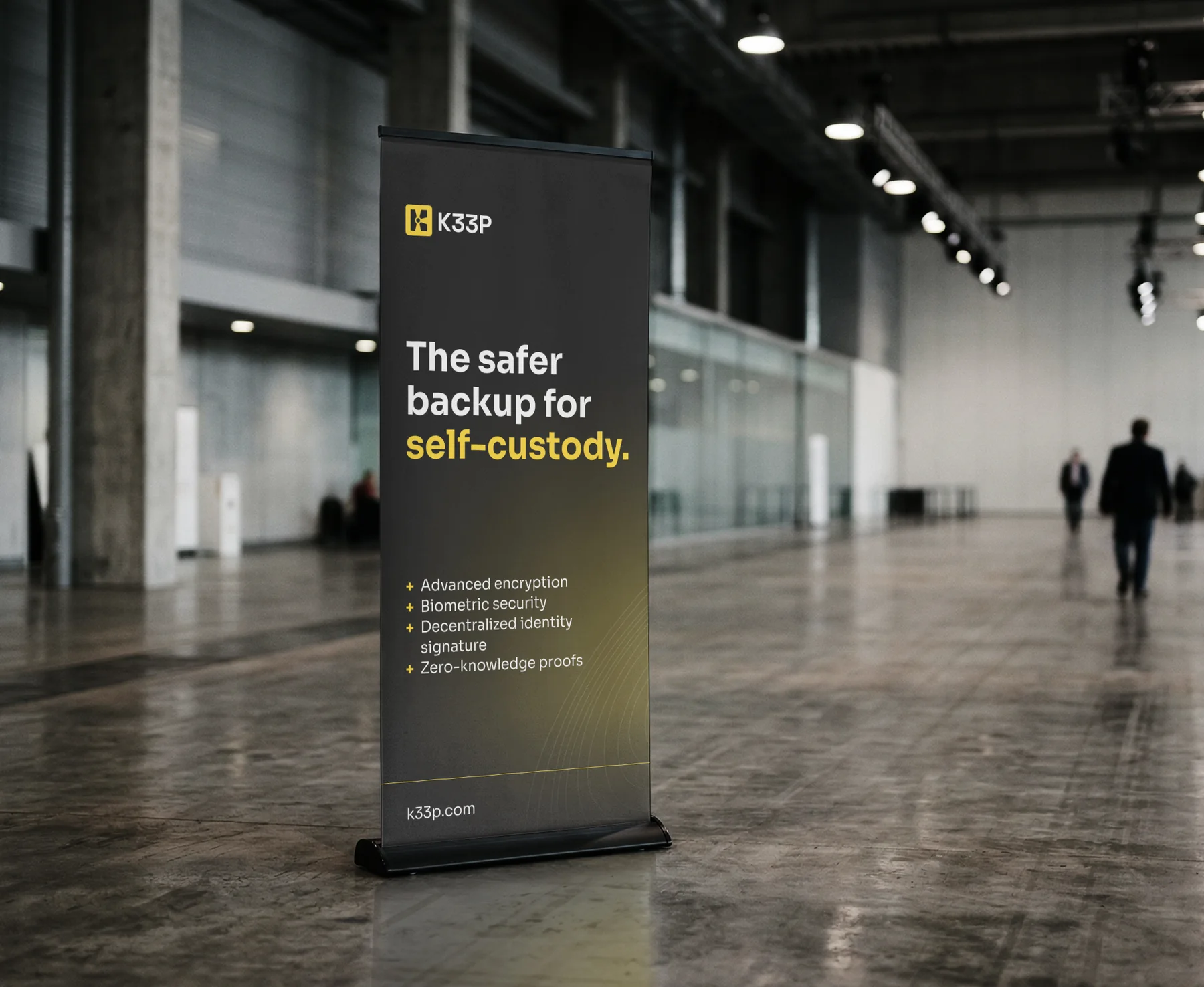 K33P message on an exhibition banner